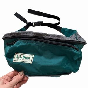 VTG 80s LLBEAN Green Grey Large Bum Bag Belt Waist Bag *FLAW